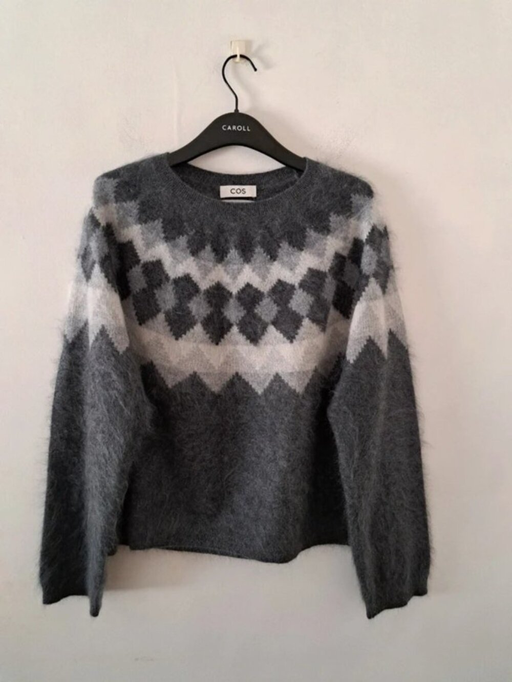 COS Pure Cashmere Geometric Pattern Sweater Gray M